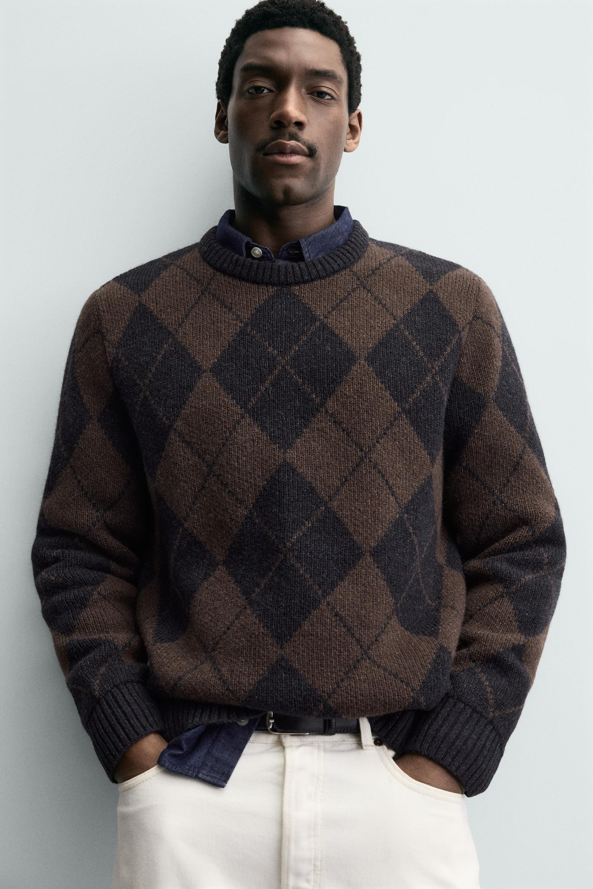 DIAMOND JACQUARD WOOL BLEND JUMPER